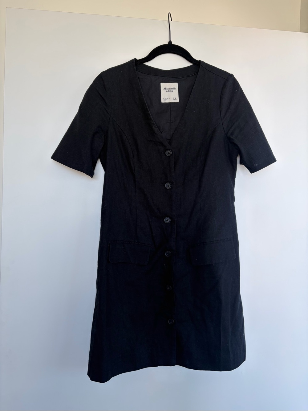 Abercrombie & Fitch Black Button-Front V-Neck Mini Dress